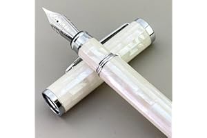LACHIEVA LUX LACHIEVA Stylo plume en nacre avec pointe fine de fabrication allemande Stylo de luxe pour toutes les vacances Écriture faite à la main Stylo cadeau pour homme et femme Blanc perle