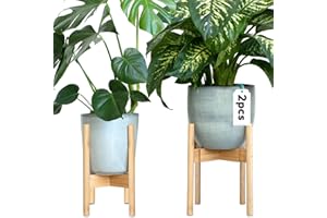 Gadgy Stojak na kwiaty drewniany | Zestaw 2 sztuk Bambusowy Stojak na rośliny | Regulowany stojak na doniczki z kwiatami do Ø 30 cm.