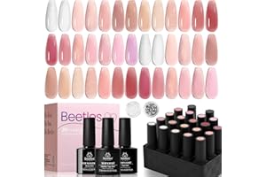 ‎BEETLES GEL POLISH Beetles 20 Farben Jelly UV Gel Nagellack - Nacktes Paradies Sammlung Glitzer Weiß Rosa Pfirsich Kirschrot Farbe UV Gellack Und Top Baselack Nagel Charme Nagellack für Frauen
