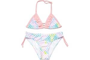 SHEKINI Conjunto De Bikini Triangular De Dos Piezas para NiñAs Traje De BañO con Volantes Halter BañAdores De Cintura Baja Traje De BañO Sin Espalda Traje De BañO