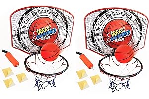 Kidoloop Wall Mounted Basketball Hoop Set 2-Pack - 12Pcs No-Drill Hoops with Self-Adhesive Hooks, Includes 2x Backboards, Balls and Pumps, Indoor/Outdoor Toy for Boys and Girls Ages 3+ Years