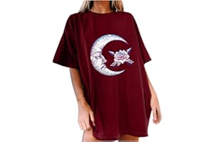 KOMISEUP Oberteile Damen Oversized T-Shirt Sonne Mond Motiv Sportshirt Kurzarm Sport Oberteile Vintage Sweatshirt Rundhals Oberteile Teenager Mädchen Best Friends Lang Top Longshirt