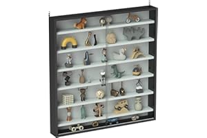HOMCOM Vetrina Espositiva da Parete a 6 Ripiani Regolabili, Vetrinetta per Collezionismo, Bacheca Espositore a Muro per Oggetti da Collezione, in Vetro e Truciolato, 80x9.5x83 cm, Bianco e Nero