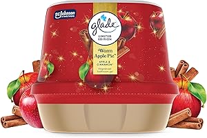 Glade Fragranced Bathroom Gel Air Freshener, Discreet Odour Eliminator Infused with Essential Oils, Limited Edition Christmas Air Freshener, Warm Apple Pie, 180g