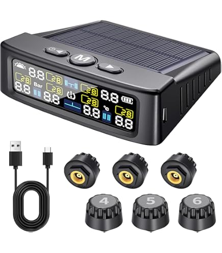 GUTA Tire Pressure Monitoring System - 8 Sensors, 7 Alarm Modes, Large Screen, Endurance Battery Life, Long Sensing Distance, Wireless Sensor Pairing, 2021 Update Version