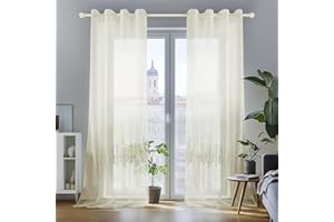 Deconovo Gardinen mit Ösen Vorhang Transparent Gardine Wohnzimmer Ösenvorhang Dekorativ Voile Vorhänge Luftig, 260x140 cm, Beige, 2er Set