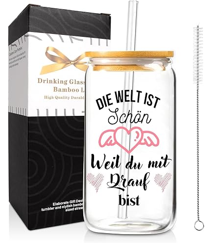 Bow Glasbecher 16 Oz Mit Deckel & Strohhalm – Elegantes Bogen-Design, Für Kaffee, Cocktails, Smoothies, Geschenk