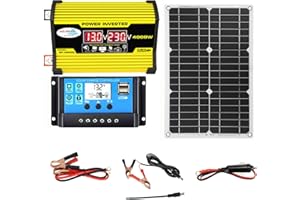 UOQPTY Conjunto De Energía Solar Portátil - Kit Completo De Energía Solar, 220V Inversor Corriente 4000W Con 2 Puertos USB, 30A Controlador Carga Solar, 18W Panel Solar Monocristalino, Pantalla LED