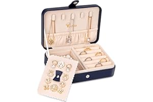 Voova Joyero Viaje Joyero Pequeño Joyeros Mujer Portátil Cuero PU, Pequeña Joyeros Niña Jewelry Organizer Caja Joyero de Viaje para Anillos, Aretes, Pendientes, Collares, Pulseras (Azul)