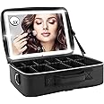 BEAUGATHER 15" Villa Style Black Makeup Bag Large with Light Up Mirror Premium Makeup Organizer Travel Cosmetic Bag for Women Makeup Travel Case as Portable Makeup Cabinet, Black, L, Single Mirror