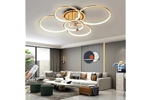 WERSVG Lampa sufitowa LED Złota Nowoczesna lampa sufitowa ze ściemnianym pierścieniem z pilotem 3000K - 6000K, aluminiowe oświetlenie led do salonu Sypialnia Kuchnia Jadalnia Lampa biurowa (5 pierścień)