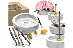 RICESTKCN Räucherstäbchen Halter Marmor Mückenspirale Halter - Groß 6-in-1 Multifunktional Räucherstäbchenhalter für Räucherstäbchen Mückenabwehr Palo Santo mit Räucherstäbchen als Geschenk (Weiß Grau)