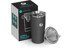 Coffee Gator Pour Over Coffee Travel Mug all-in-one Travel Coffee Maker and Thermal Cup - Vacuum Insulated Stainless Steel Cup with Paperless Filter Dripper - 585ml / 20oz (Gray)