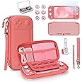 Younik Switch Lite Case, Portable Switch Lite Carrying Case, 14 in 1 Accessories Bundle with Carrying Case, Protective Cover, Game Card Case, Screen Protectors, Thumb Grips, Pendant and Straps (Coral)