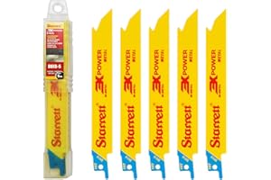 Starrett Metal Cutting Reciprocating Saw Blade - 5 Pieces B618-5 150 mm/6" Inch 18 TPI Unified Shank Straight Cut Bi-Metal - Compatible with Bosch Dewalt Makita & Many Others, Yellow