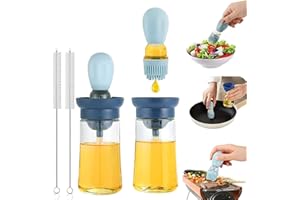 SAMSYOKI 2pcs 180 ML Bouteille d'huile avec Pinceau à badigeonner en Silicone 2 en 1 Distributeur d'huile avec Brosse Bouteille Huile en Verre pour Cuisson Salade Barbecue pâtisserie (Bleu)
