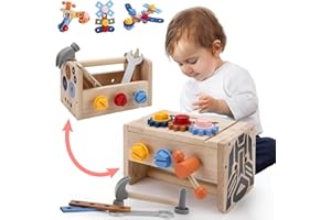 SUNFRY Boite a Outil Enfant Jouets établie Bricolage Enfants Jouets Montessori 3 4 6 Ans, 38 Pièces Caisse a Outil Enfant Jouet de Construction Bricolage Educatifs Parcours Motricité Cadeau pour 3 4 6 8 Ans