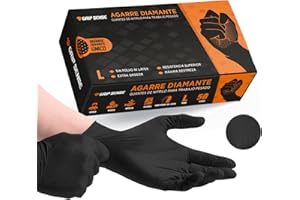 GripSense Nitrile Gloves (Pack of 50) - High Density Diamond Grip Black Gloves - Latex & Powder Free Black Nitrile Gloves Large - Mechanic Gloves Extra Thick & Super Strong - Max Dexterity L5