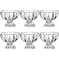 Khanary Set of 6 Glass Ice Cream Bowls Sundae Dessert Glasses Mini Glass Trifle Bowls Set of 6 Short Stemmed Ice Cream Serving Dishes Footed Fruit Salad Pudding Dessert Cups 120ml