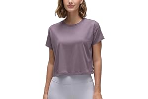 CRZ YOGA Women's Short Sleeve Sports T-Shirt Loose Cotton Fitness Crop Top Summer Gym Workout Cropped Tops