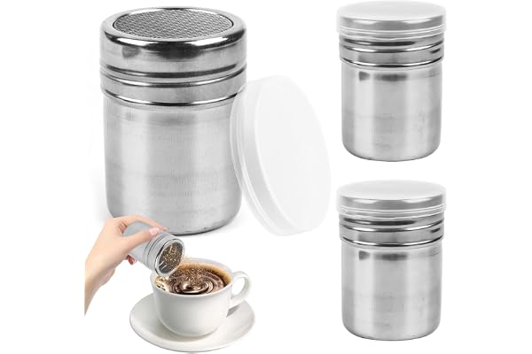 Jognee Pudersockerströare 2 stycken, rostfritt stål ströare, kakaoströare för cappuccino, pulversockerkvarn, dammsocker, pulverströare, pudersocker, sil mjölströare för choklad, kaffe, choklad