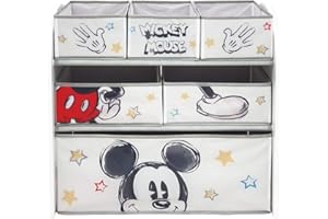 ARDITEX Disney Mickey Mouse Classic Wooden Toy Organizer with 6 Storage Bins by Nixy Children