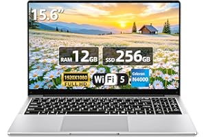 TUNHAIL PC Portatile da 15,6 pollici, Computer portatile Celeron N4000, laptop 12GB RAM 256GB SSD, notebook Full HD 1920 x 1080, apertura e chiusura a 180 gradi, WiFi 5, Mini HDMI, TF Card Slot, USB3.0, BT4.2