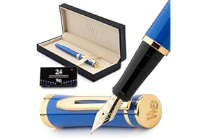 Wordsworth & Black Zestaw piór wiecznych, 18K Gilded Extra Fine Nib, w zestawie 24 wkłady atramentowe, konwerter atramentowy i pudełko na prezent, złote wykończenie, kaligrafia, [Imperial Blue],