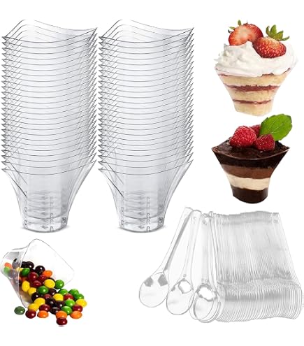 60PCS Bols à Dessert Verrine Plastique 180ml – Gobelets Ronds Réutilisables Pour Fêtes Et Occasions