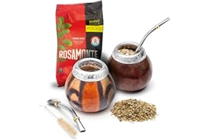 ‎BALIBETOV BALIBETOV Set mit 2 Yerba Mate Gourd und 1 Packung mit 100g Yerba Mate – Yerba Mate Cup Argentinien – 2 Mate Tassen, 2 Bombilla, 1 Reinigungsbürste, 1 lose Yerba Mate Tasche