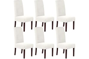 ‎HOMECOVER HOMECOVER Stuhlhussen 6er Set, Stretch Jacquard Stuhlbezug Stuhlhussen für Esszimmerstühle Universal Abnehmbarer Stuhlbezug Für Esszimmer Hotel Küche-Weiß-6er Set