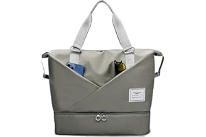 FIORETTO Womens Travel Bag Duffle Bag with Laptop Compartment, Water Resistant Gym Bag Weekend Bag Overnight Hospital Bag Holdall with Separated Shoes Compartment & Wet Pocket Grey