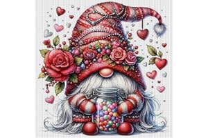 ENCOMAG Gnome Stamped Cross Stitch Kits- Rose Gnome 11CT Cross Stitch Kits for Beginners Adults Needlepoint Cross-Stitch, Gnome Patterns Needlecrafts Embroidery Kits Arts Crafts