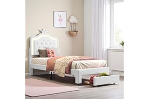 JiaOyu Letto imbottito 90 x 200 cm con luci e cassetti, lussuoso letto singolo a LED, imbottito, a forma di corona, ideale per adulti e ragazzi, senza materasso (90 x 200 cm)