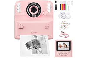 PHNIXGAM Kids Instant Print Camera with 2 Flash Lights, Children Selfie Digital Camera with 2.4 Inch Screen, 32GB Card, 5 Rolls Print Paper for Age 3-12 Girls Gifts Travel (Pink)