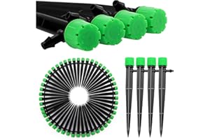 VooGenzek 50 Piezas Gotero de Riego, 360-Grado 8-Agujero Aspersore de Riego Ajustables, Cabezas de Riego para Goteo Goteros con Conectore de Púas & Estaca Microtubo Piqueta, para Tubo 4/7 mm, Verde
