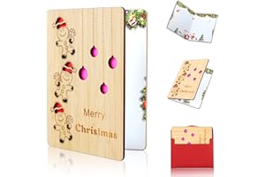EKKONG Joyeux Noël Carte, Cartes de Noël en Bois, Cartes de Voeux de Noël en Bambou, Carte de Voeux en Bois avec Enveloppes, Design de Noël Coloré, Cadeaux de Noël pour Parents Et Amis, Noël Cartes de Voeux