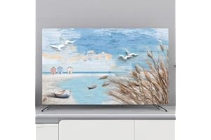 Treer TV Abdeckung Staubschutzhülle, Hülle Bezug für Fernsehen Schutzhülle Universal Fernseher Hülle Elastisch Staubschutz für 32-80 Zoll TV/PC-Bildschirme (55 Zoll,Meer)