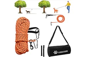 LOQATIDIS 3 in 1 Hund Tie Out Kabel, 15m 30m Portable Overhead Trolley System, reflektierende Hundeleine für Hof Camping Parks Training Laufen Wandern Outdoor, mit großer Kapazität Schultertasche