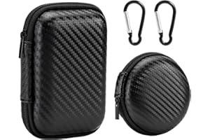 MEMOFYND Mini pudełko do przechowywania słuchawek, 2 sztuki, z 2 karabińczykami, torba do przechowywania kabli do transmisji danych, twarda obudowa EVA, akcesoria podróżne (czarne)