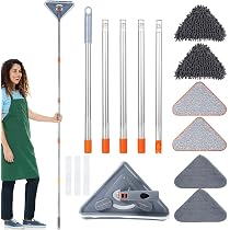 Mop Triangolo Rotante 360° Con Panno In Microfibra - Scopa Per Pavimenti, Soffitti, Finestre E Pareti - Manico In Acciaio Inox - Pulizia Facile E Senza Sforzo - 3