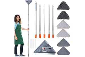 Jetcloud Trapeador triangular de limpieza ajustable extensible de 85 pulgadas de largo para limpieza de pared, mopa retráctil de microfibra seca y húmeda, limpiador de polvo con 6 cabezales de fregona
