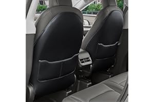Koomoony Tesla Model Y Model 3 Seat Back Protector, Seat Back Kick Mats Leather Wear Resistant Seat Protector with 2 Bigger Organizer Pockets, Back Seat Protector 2 PCS