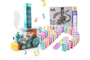 Bindokun Domino Train Toy Set, Automatic Domino Laying Steam Train with 120PCS Domino Blocks Electric Domino Train Toy with Light and Sound Educational Construction and Stacking Toys for Boys Girls