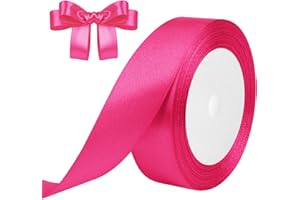 DEKOBANDER Ruban de Satin Rouge Rosé 25mm x 23m Rouge Rosé Ruban Cadeau Ruban de Satin pour L'emballage de Cadeaux, Bricolage, Couture, Décorations de Mariage, Décorations de Noël