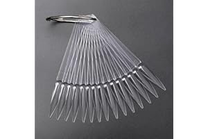 BEAUTICCO 50X Nail Art Tips Colour Pop Sticks Display Fan Practice starter ring Clear Natural Stiletto Nail Sticks Fan-shaped Nail Art False Tips Colour Card (Clear)