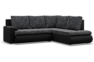 ‎MEBLIGO Mebligo - Ecksofa mit Schlaffunktion und 2 Bettkasten Schwarz + Schwarz 230x89x200 (BxHxT) FORESTA - Rechts Eckcouch, Sofas & Couches, Couch L Form, Cauchsofa, Sofa Wohnzimmer, Ecke Sofa