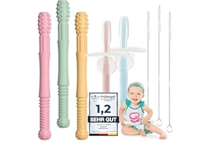 OKONKN mordedor bebe refrigerante，3pcs Tube mordedores Y 2 cepillo dientes bebe Silicona bebes a partir de +4 Meses，Ligero y compacto. Fácil de llevar en el cochecito, el automóvil y la cuna del bebé
