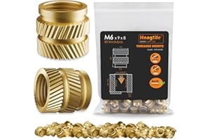 HANGLIFE Inserts Fileté pour la Fusion à Chaud, M6 Insert Filetés pour Composants d'Impression 3D et Pièces en Plastique - Écrous Moletés Métriques en Laiton (50 Pièces)