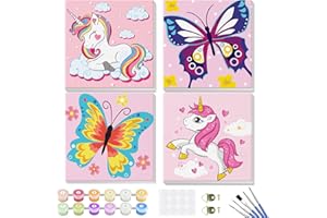 GHHKUD Pintura por Números para Adultos y Niños al óleo de Lienzo DIY, Pack 4 Unicornios Pinturas para Niños, Kit Manualidades Niños, Regalos para Niñas, Cuadros para Pintar por Numeros